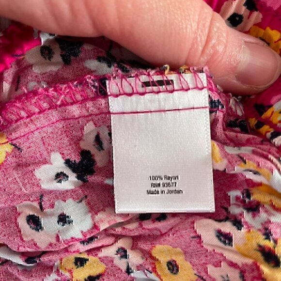 A.N.A Magenta Pink Blue Mustard Floral Pull On Drawstring Pom Pom Trim Shorts L - Picture 8 of 11